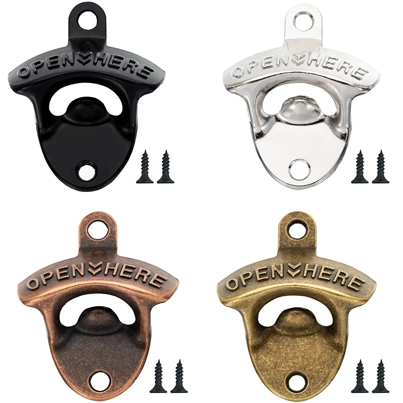 

20Pcs Open Here Bottle Opener Wall Mounted Vintage Retro Zinc Alloy Beer OpenersTools Four Colors Combinations Bar Accessories
