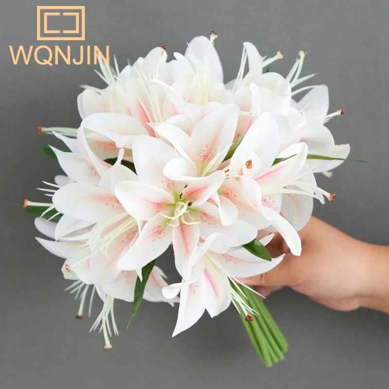 Wqnjin 20 Köpfe Lilie künstliche Blume Simulation Blume dekorative Hochzeit hält Blumen Haupt dekoration Geschenk Lilie – Detail 5