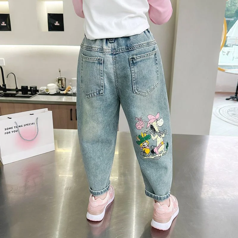 

Girls Jean Pants Long Trousers Cotton 2024 Cartoon Spring Autumn Teenagers Baby's Kids Pants High QualityTeenagers Children's Cl