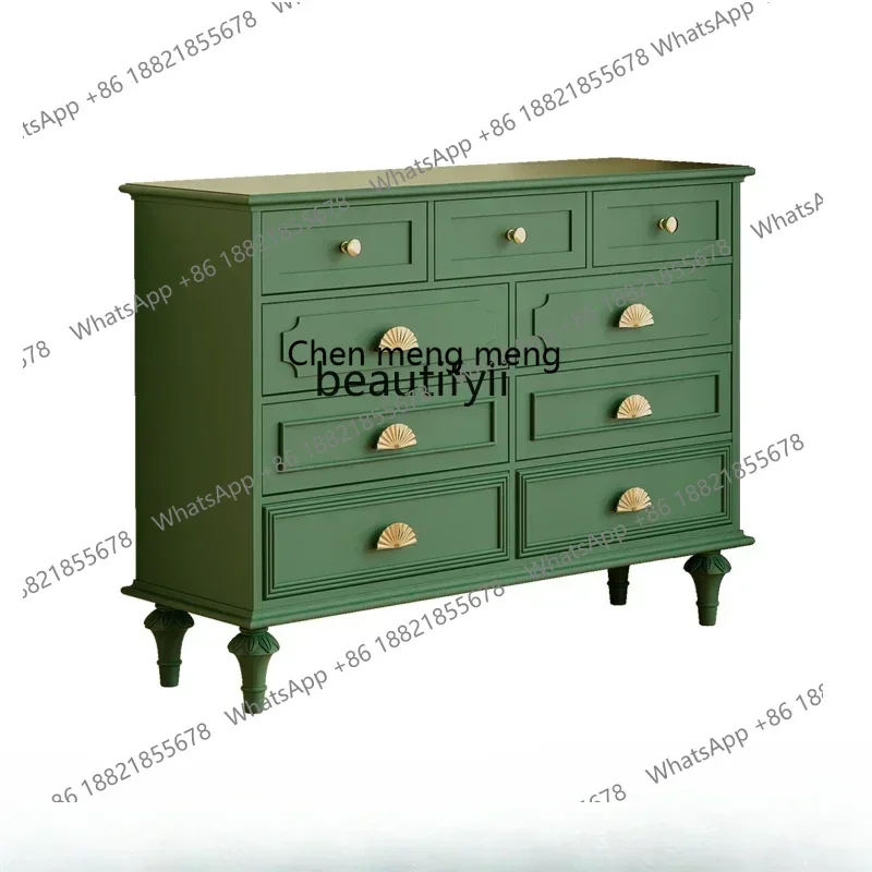 

D178 Retro green nine -breasted cabinet solid wood living room porch bedroom, family medieval furniture from the wall to the wal
