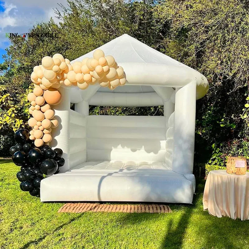 Material de PVC completo, casa inflable de rebote blanca de 4x4m, Castillo Boucy blanco, casa de juego para saltar con soplador, juguetes de boda para regalo