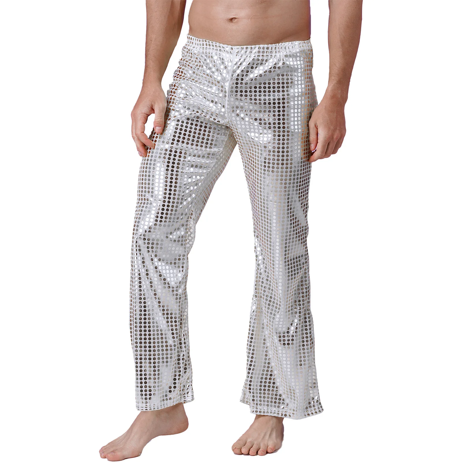 Mens Shiny Jazz Dance Long Pants with Metallic Shiny Dj Disco Skinny Pants Leggings Stage Performance Rave Nightclub Costume