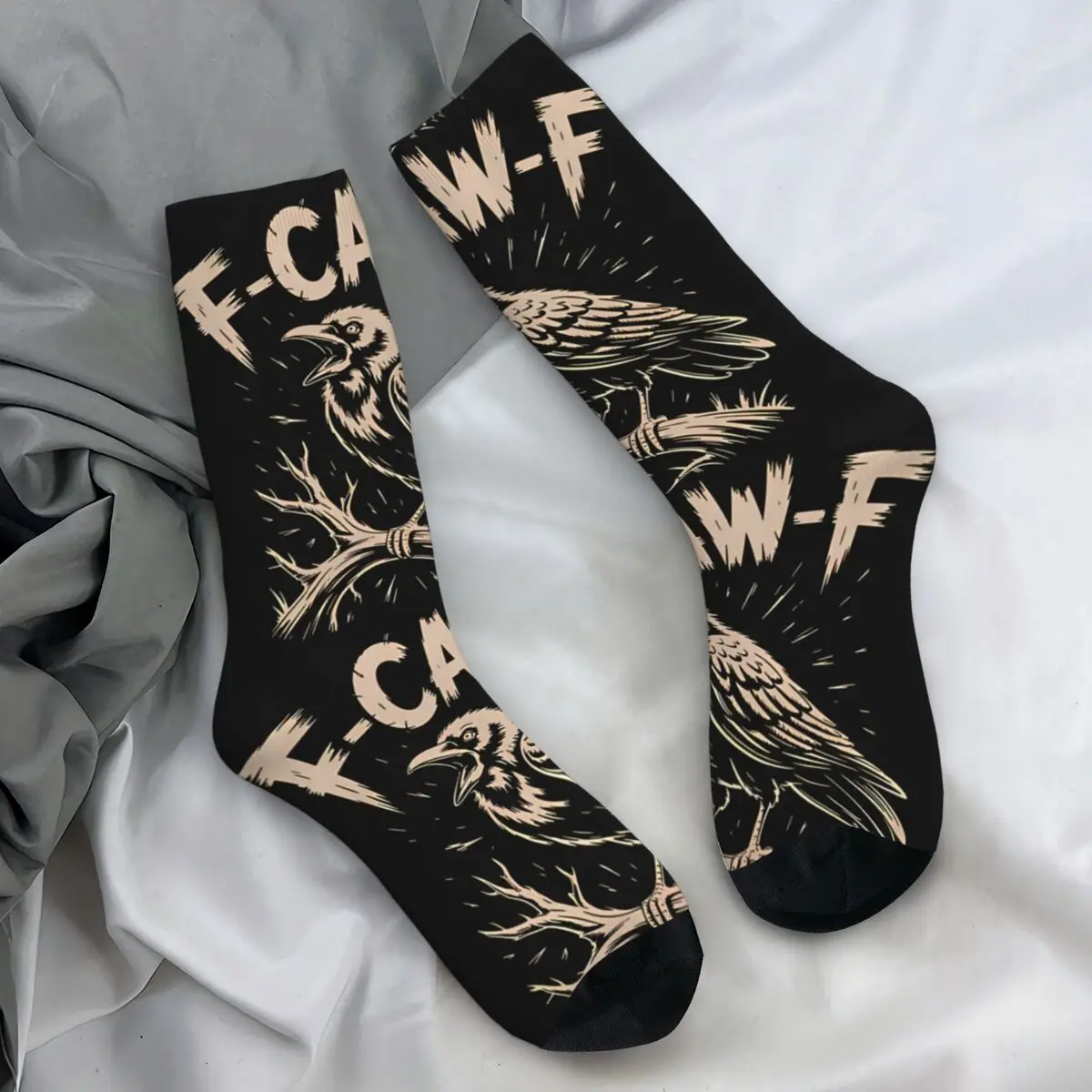 

F-Caw-F забавные вороны, готические вороны, черные чулки с птицами, носки для отдыха, осенние нескользящие носки, пара скалолазающих носков высокого качества