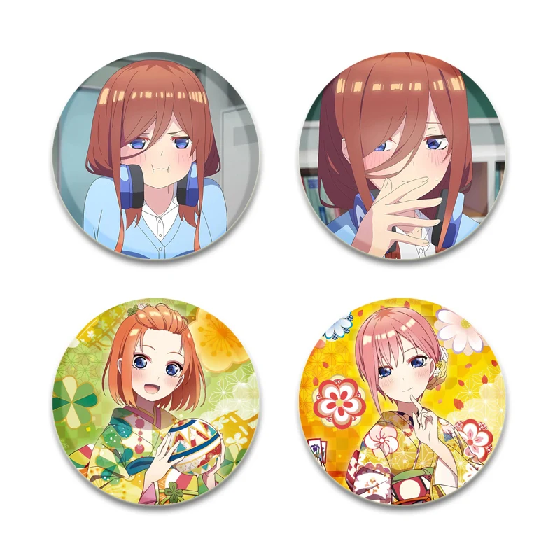 Round Anime Pins The Quintessential Quintuplets Brooches Nakano Itsuki/Nakano Miku/Nakano Yotsuba Cartoon Badge Accessories