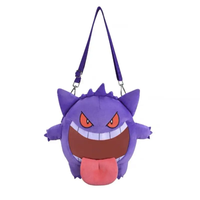 Gengar Plush Crossbody Bag Cute Pokemon Cartoon Soft Stuffed Shoulder Purse Portable Outfit Accessory Gift Outdoor Carry Bag