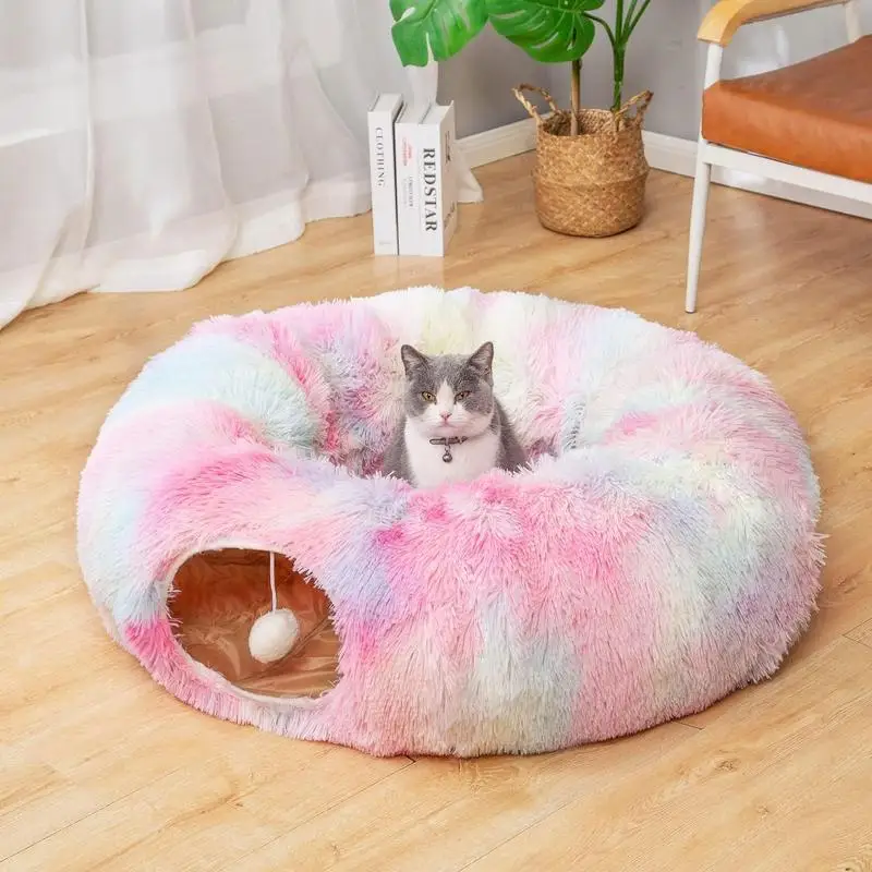 

Full Moon Shaped Tunnel Bed with Middle Mat, Large Warm Playground Toys, Soft Material Plush pet Kennel, Summer Rest