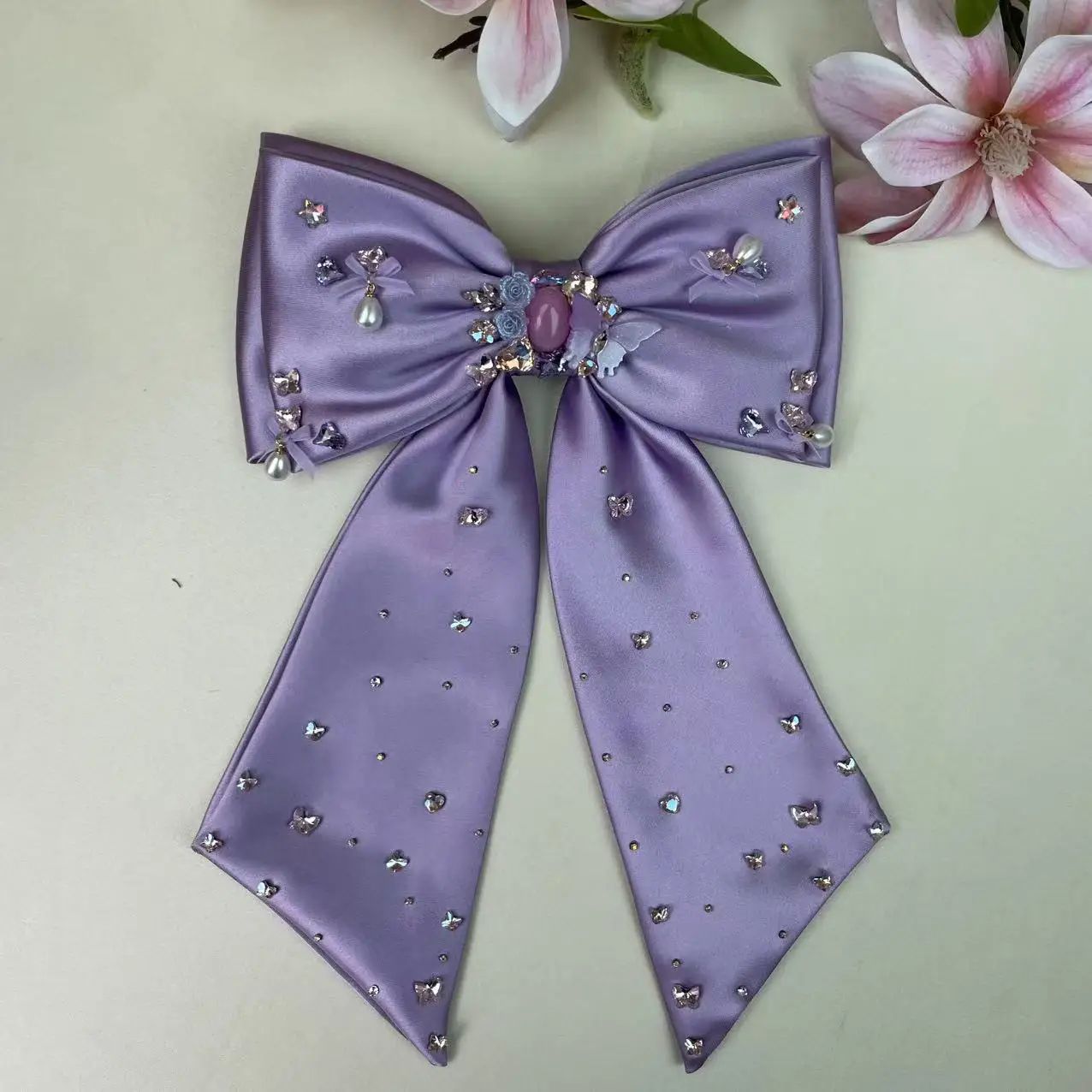 

K-Style of the New Heavy Industry Hair Accessories Large Three-Layer Satin Dot Diamond Hairpin Bow Spring Clip Hair Accessories