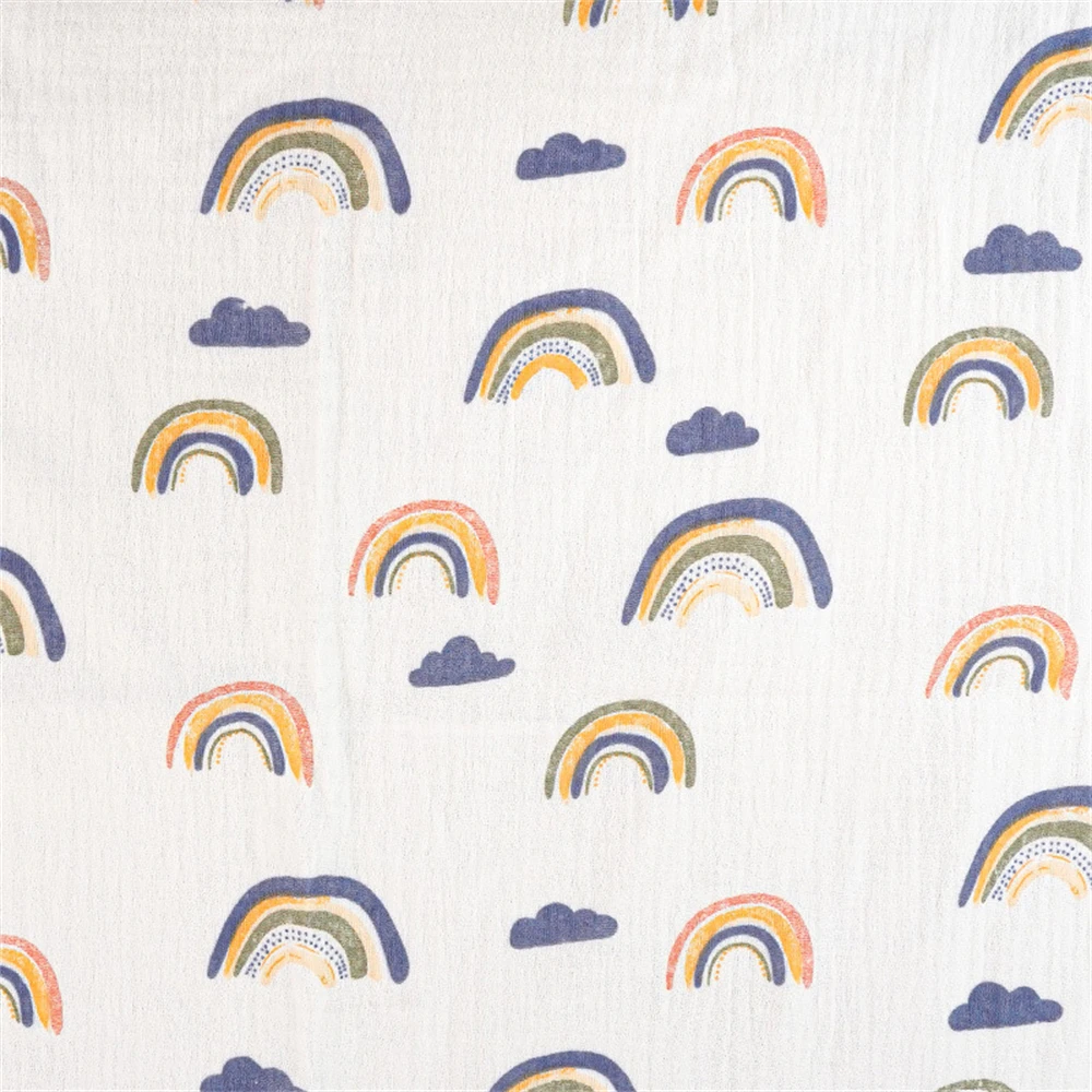 

Ткань с принтом радуги и фруктов из мультфильма, хлопковая двухслойная ткань креп 40, банное полотенце, ручная работа, ткань для шитья своими руками, домашний декор