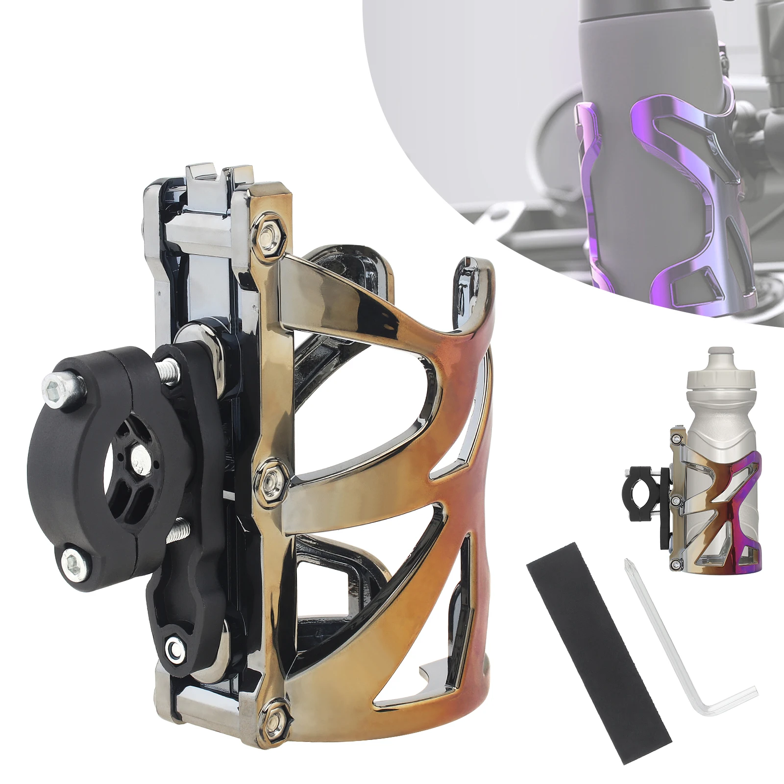 Kettle Holder Titanium Colored Creative Cup Holder for Motorcycles / ATV / Scooters Bicycles Battery Cars Stroller