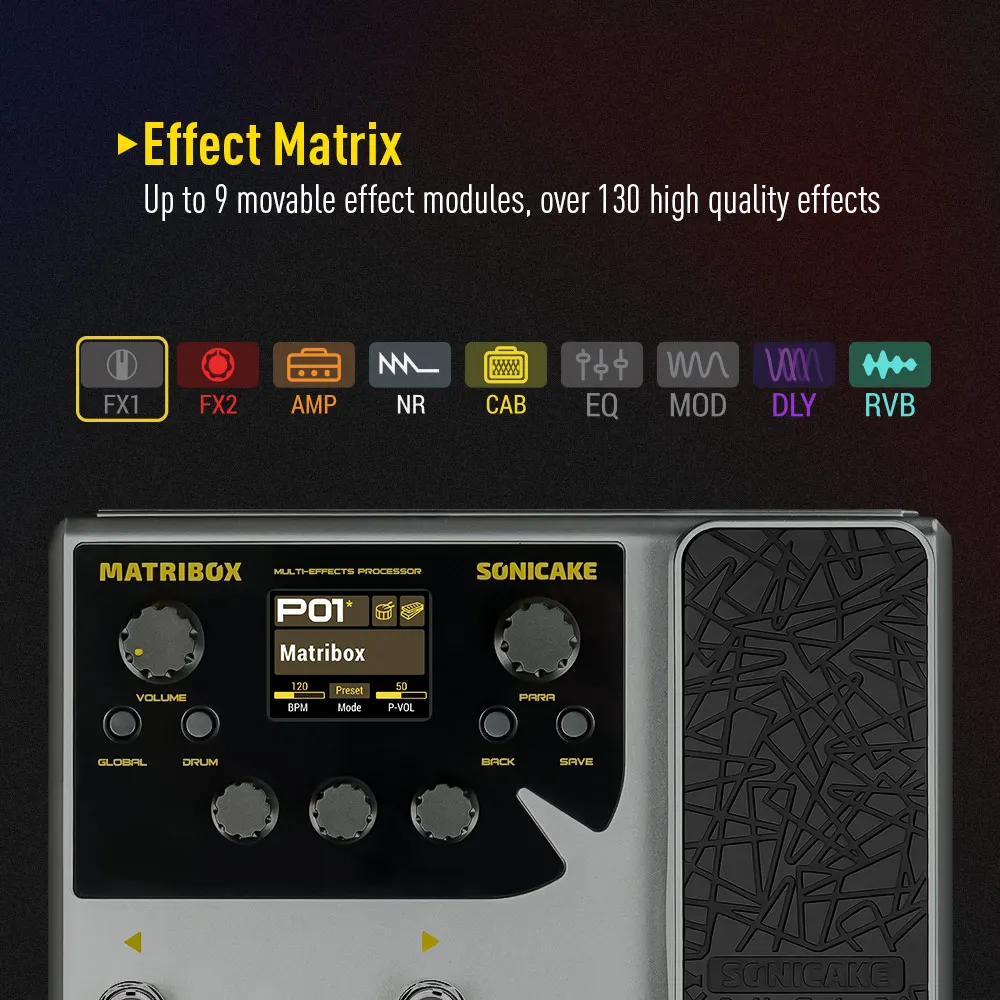 Sonicake Matribox 140 prosesor Multi efek akustik, Built-in gitar/Bass/akustik dengan pedal ekspresi Looper pemodelan AMP QME-50