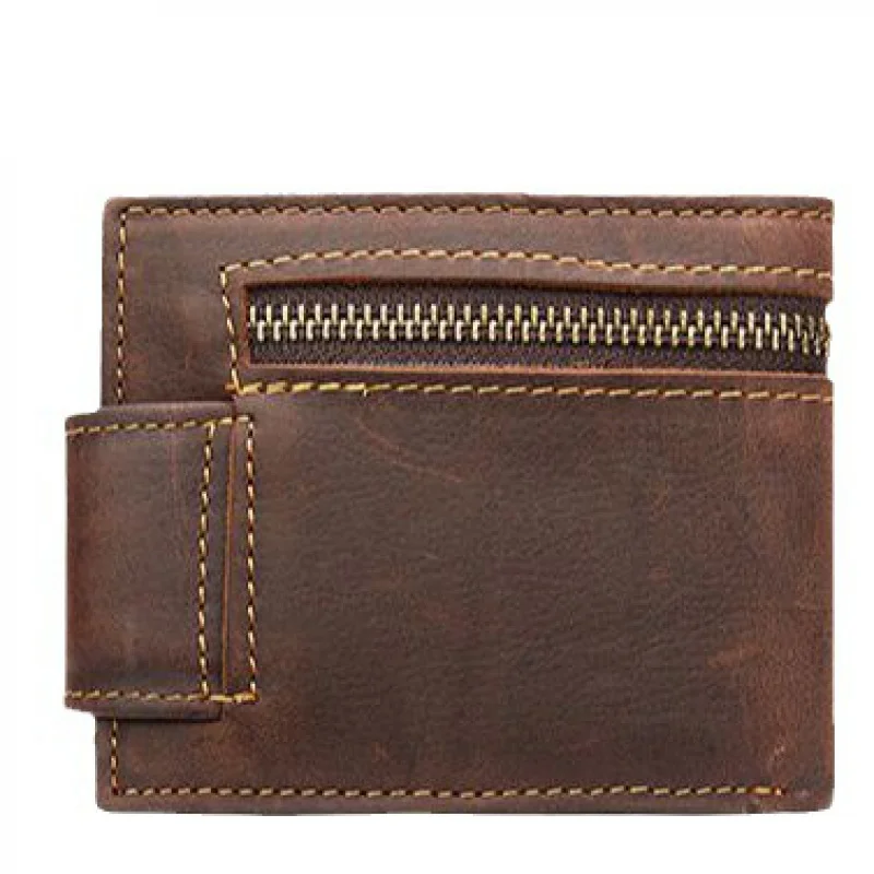 Cartera corta de cuero genuino para hombre, monedero de cuero Crazy Horse, tarjetero de gran capacidad, Clip para dinero de negocios