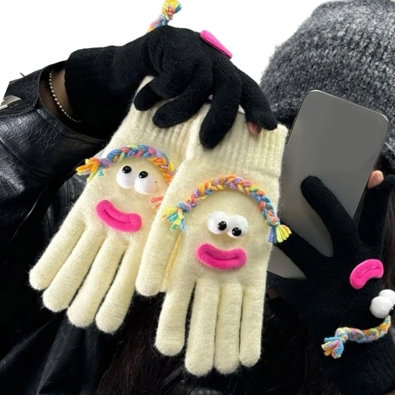 Sausage Mouth Cartoon Gloves with Screentouch Fingers Soft and Stretchy Short Hand Gloves for Students Girl Daily Wear