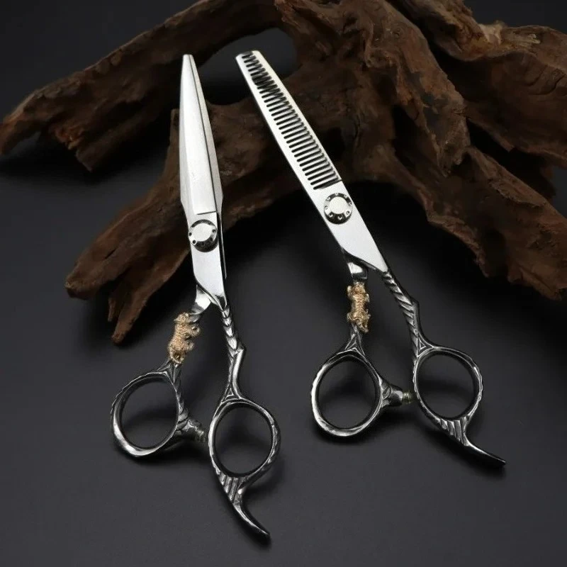 Gunting Barber Premium Gold Tiger - 6 Inci Lurus & Penipis Rambut, Alat Potong Rambut Profesional Salon