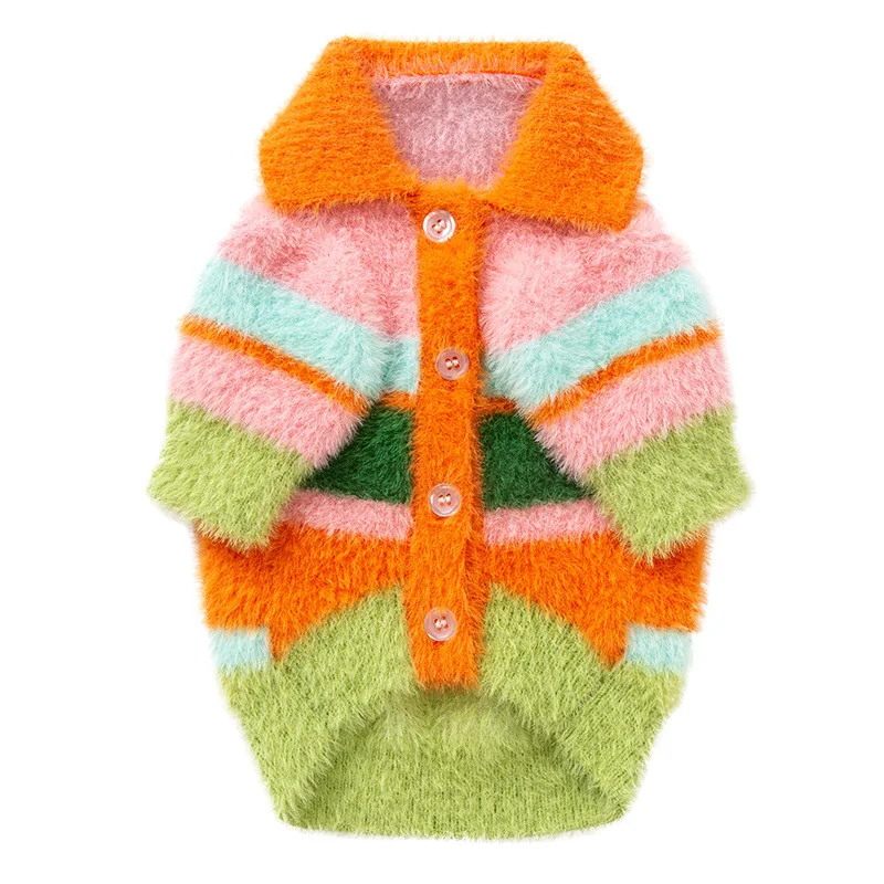 Pet Stripe Plush Sweater Cute Colorful Coat Dog Teddy Bears Schnauzer Small Dog Autumn/Winter Thickened Sweater Puppy Clothes