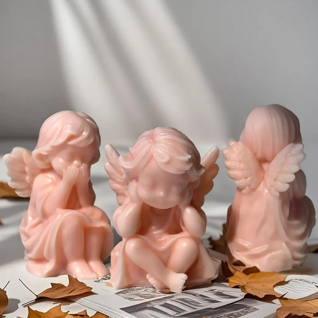 طفل الملاك شمعة الجص قالب صابون يدوي الصنع كريستال الملاك الصغير مع الجناح الايبوكسي الراتنج قالب قالب قالب من السيليكون