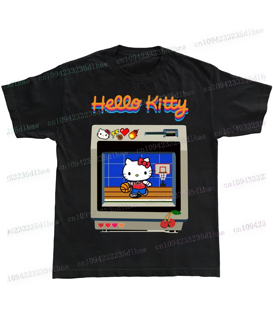 الفضاء خربش مرحبا كيتي المحملة أنيمي قميص رجالي الكرتون القط تي شيرت Harajuku Kawaii الصيف تيز ملابس قطنية هدية فكرة تيز
