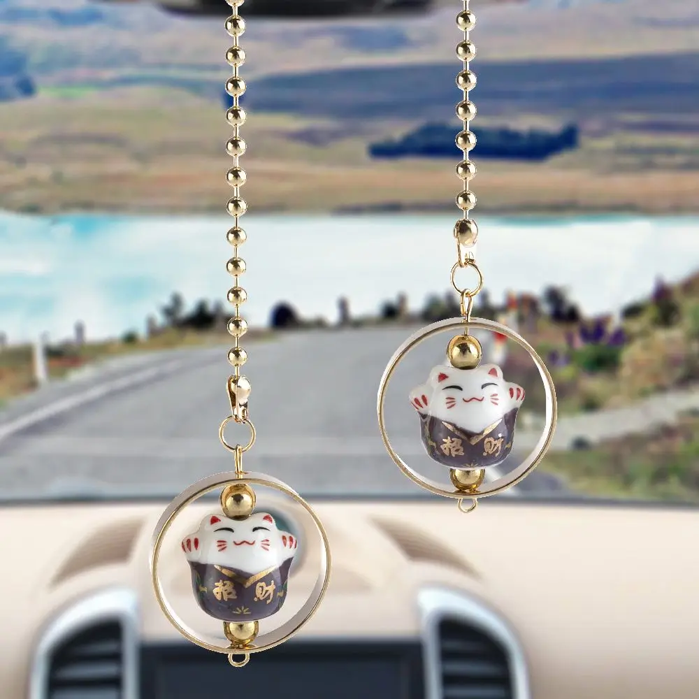 Cat Charm DIY Trinkets Cat Bell Pendant Lucky Cat Car Pendant Cat Hanging Pendant Car Rearview Mirror Pendant Car Decoration