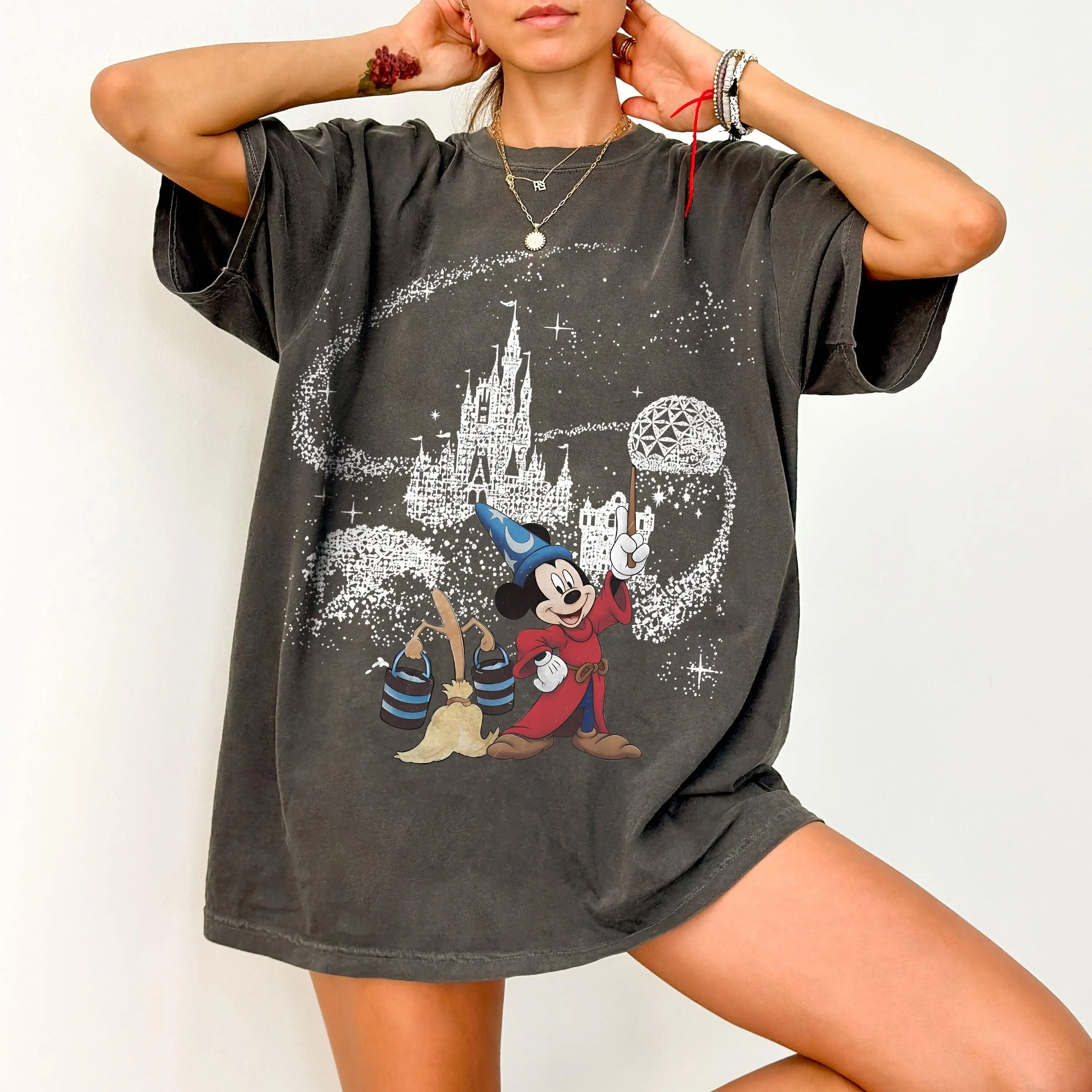 

Plus Size Women's Classic Disney Fantasia Mickey Mouse T- Shirt, Disneyland Trip Vacation Shirt Pure Cotton Streetwear Oversized