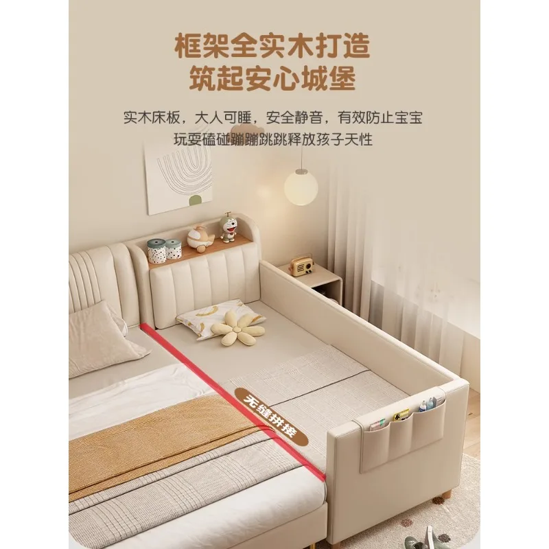 

Soft bag children's splicing bed with guardrail crib splicing queen storage boy and girl baby widened bedside