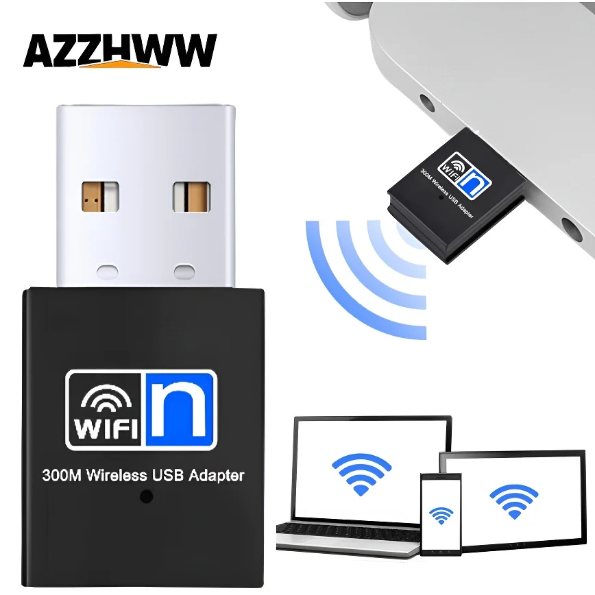 

USB WiFi Adapter 300Mbps Wireless LAN Network Card Adapter 802.11b/g/n WiFi Dongle for Desktop Laptop PC Windows 10 8 7 MAC OS