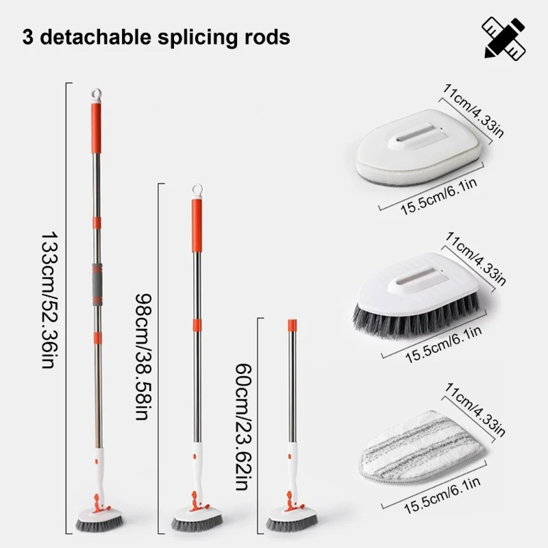 Épurateur carrelage salle bain réglable, brosse nettoyage salle bain, longue brosse nettoyage adaptée au