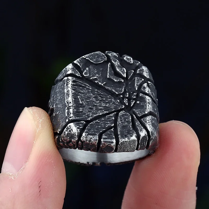 Vintage 2024 New Retro Design Stainless Steel Cracks Ring HipHop For Man Women Square Anels Party Gift Charm Cool Jewelry