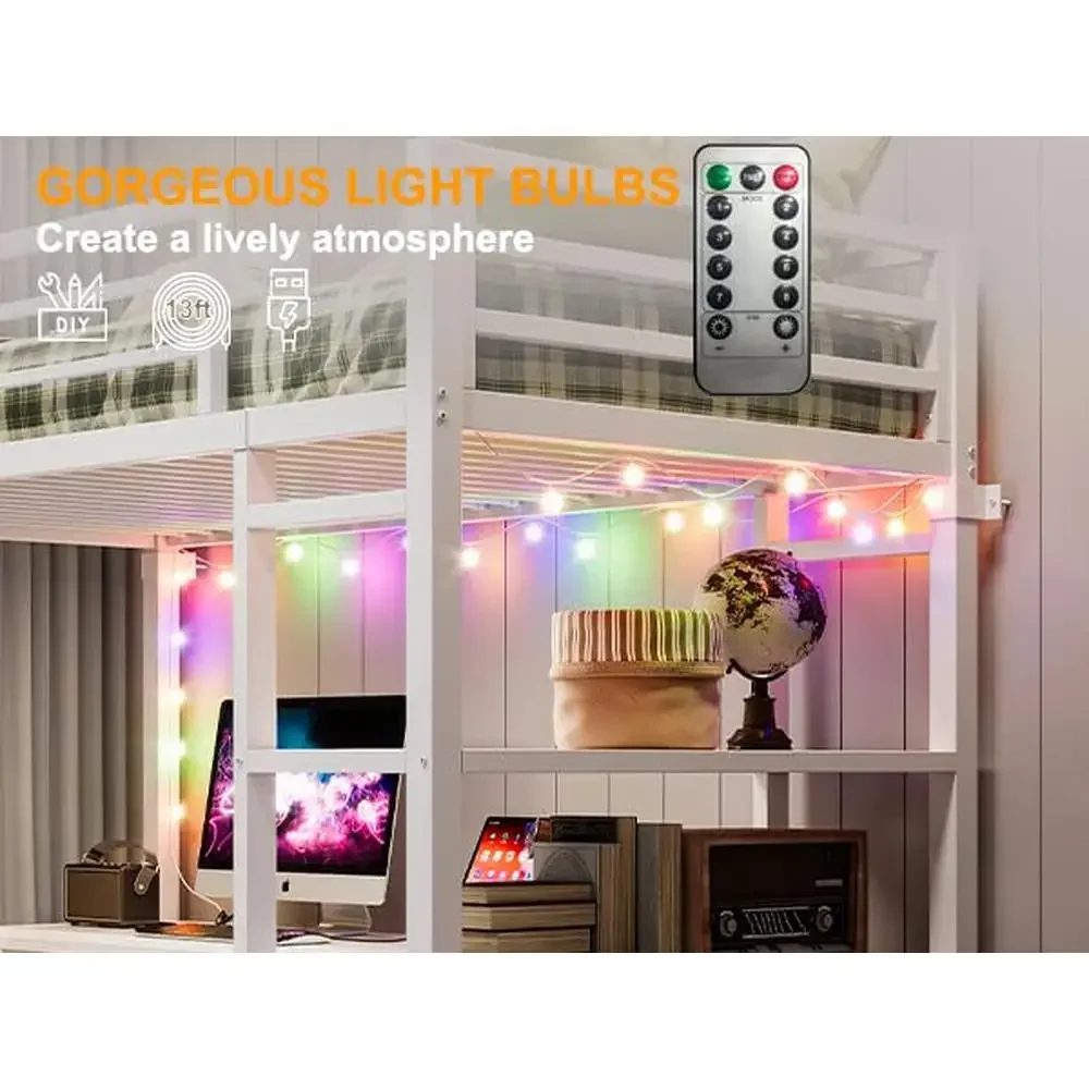 Letto a soppalco in metallo dimensioni doppie con scrivania e ripiani a forma di L presa di corrente cornice per letto a soppalco salvaspazio illuminata a LED robusta e sicura