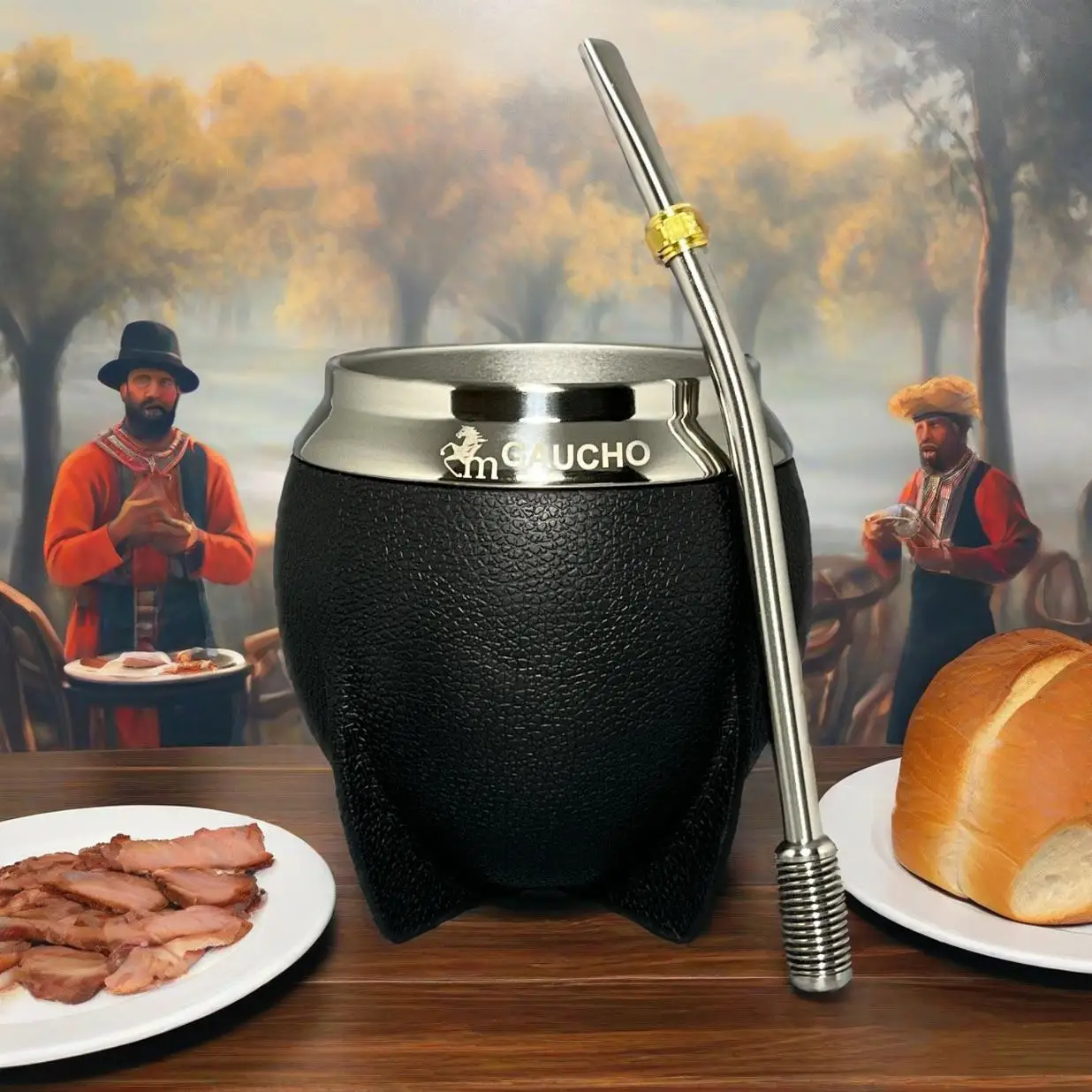 1 Satz/Los Gaucho Yerba Mate Kits Edelstahl Kürbisse Cup Neue schöne Erscheinung 6 Unzen Wärmedämmung mit Filter Stroh Bombilla & Reinigungsbürste – Detail 1