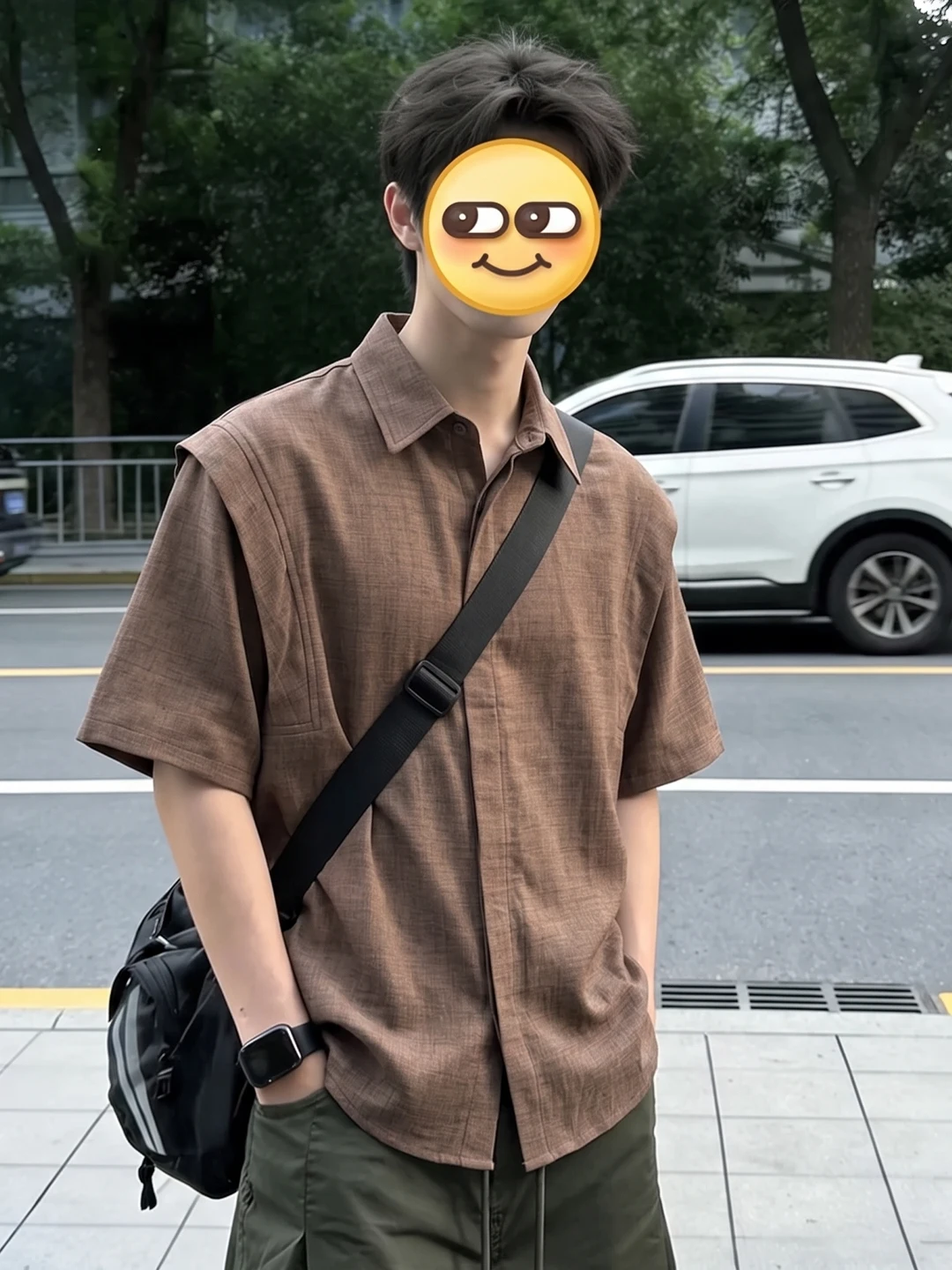 Laoqianfeng Linen Men's Summer Thin Breathable Deconstructed Shoulder Shirt Short Sleeve Shorts Set Casual Loose Fit American...