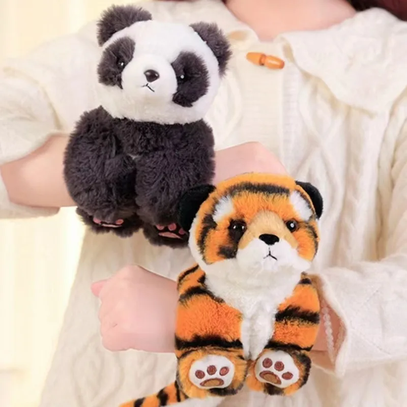 23cm Creative Fun Raccoon Tiger Rabbit Panda Cartoon Lying Down Doll Plush Bracelet Cute Children Wrist Accessories Holiday Gift