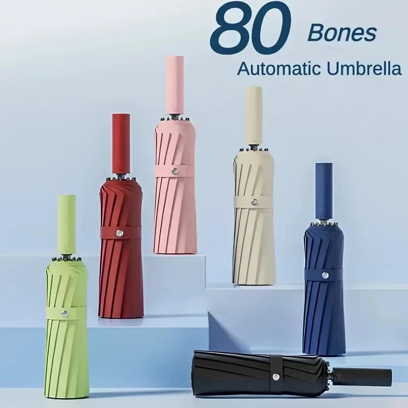 80 Reinforced Fiberglass Ribs Stormproof Automatic Umbrella UPF50+ Compact Portable Folding Sun & Rain Umbrella For Men Women