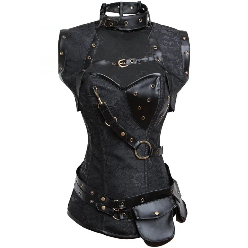 Steampunk Leather Corset and Bustier Women Top Plus Size Vintage Gothic Outerwear Corselet Overbust Pirate Costume