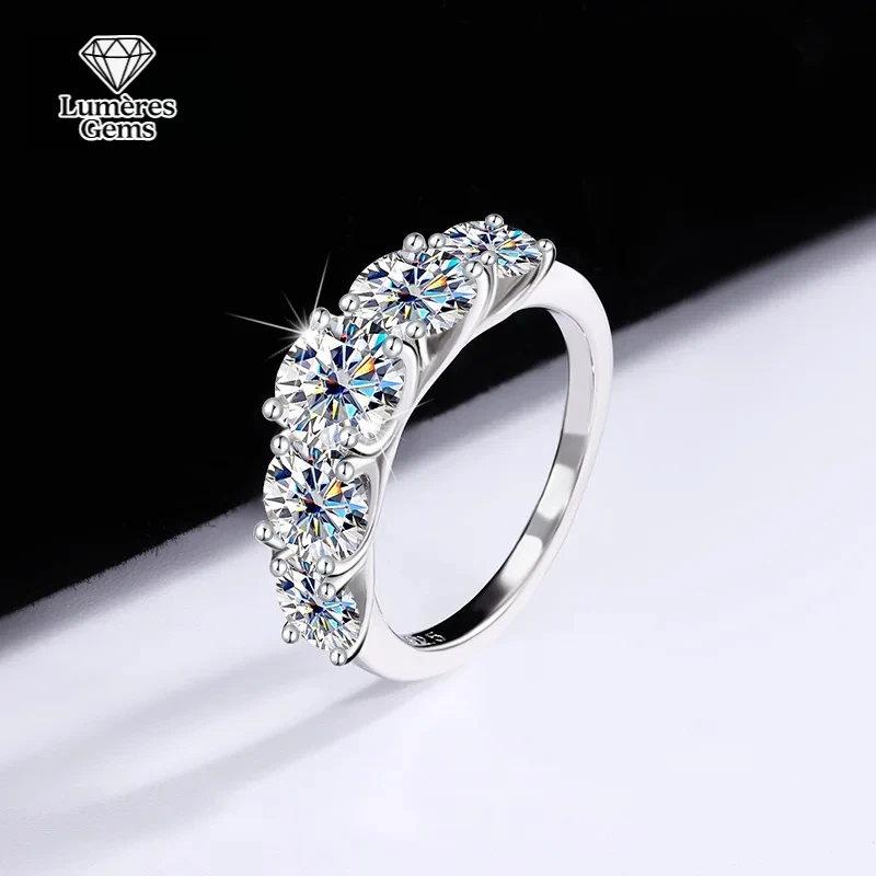 

Супер роскошное кольцо из белого золота 18 карат с инкрустацией сверкающими бриллиантами 5 шт. в каждом 5 карат VVS1 D цвета обручальные кольца с муассанитом для женщин