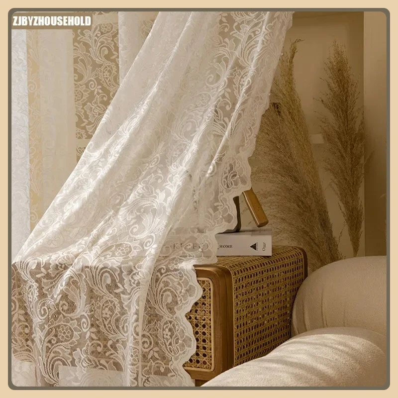 

Vintage Lace Curtains for Living Dining Room Bedroom Finished Study Translucent Opaque Window Screen Curtains White Tulle Lace