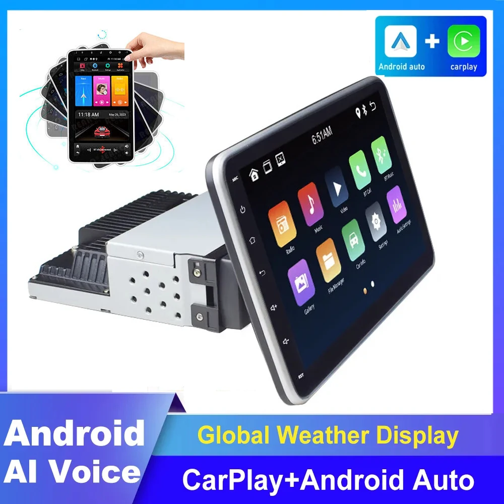 Universal 360° Rotation 1 Din Android 13 Car Radio 10inch GPS Video Multimedia Auto Player Wireless Carplay 4G Wifi Navigation