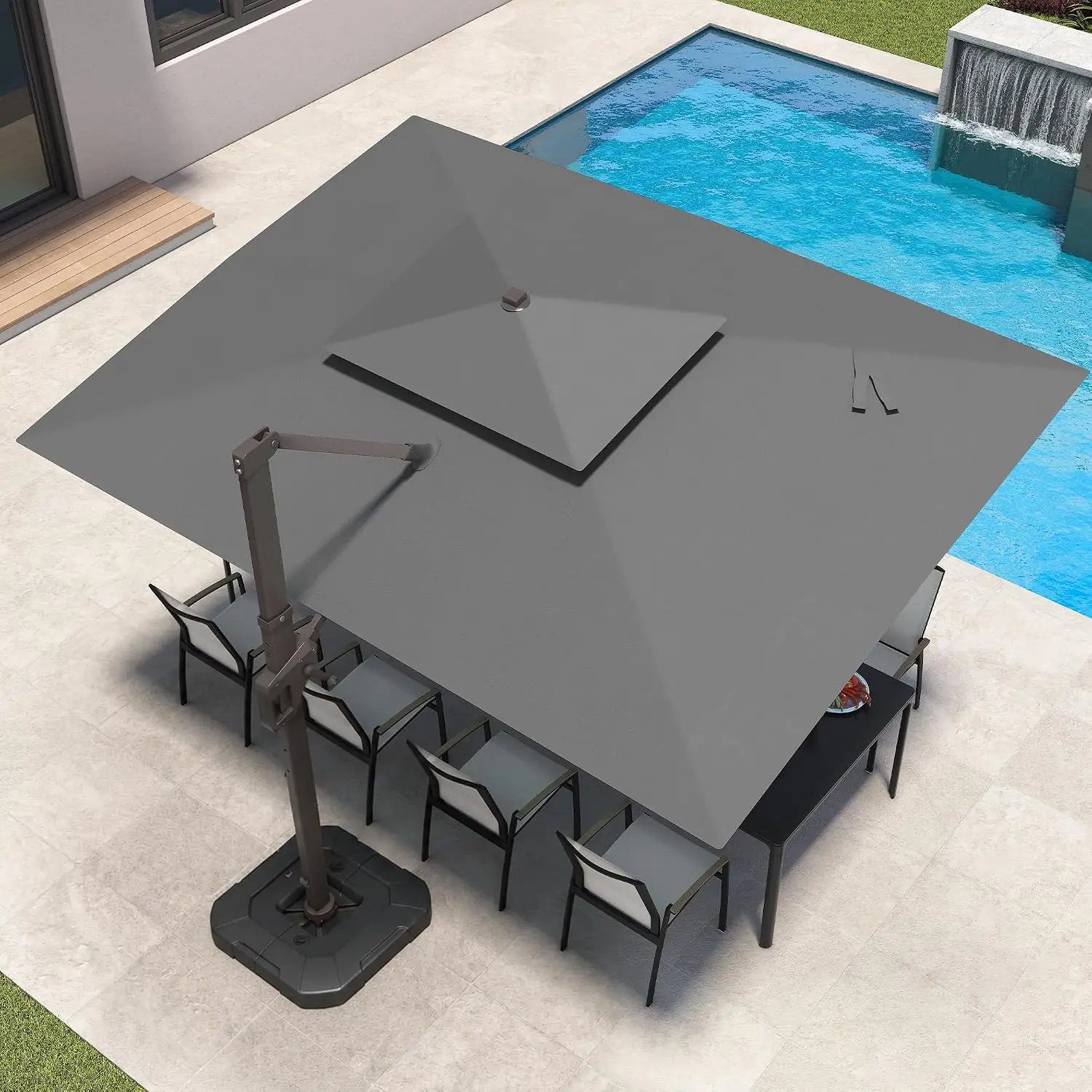 9x12 FT Patio Cantilever Outdoor Offset Umbrella with LED Lights | Heavy Duty Aluminum Frame, Double Top,-Customized