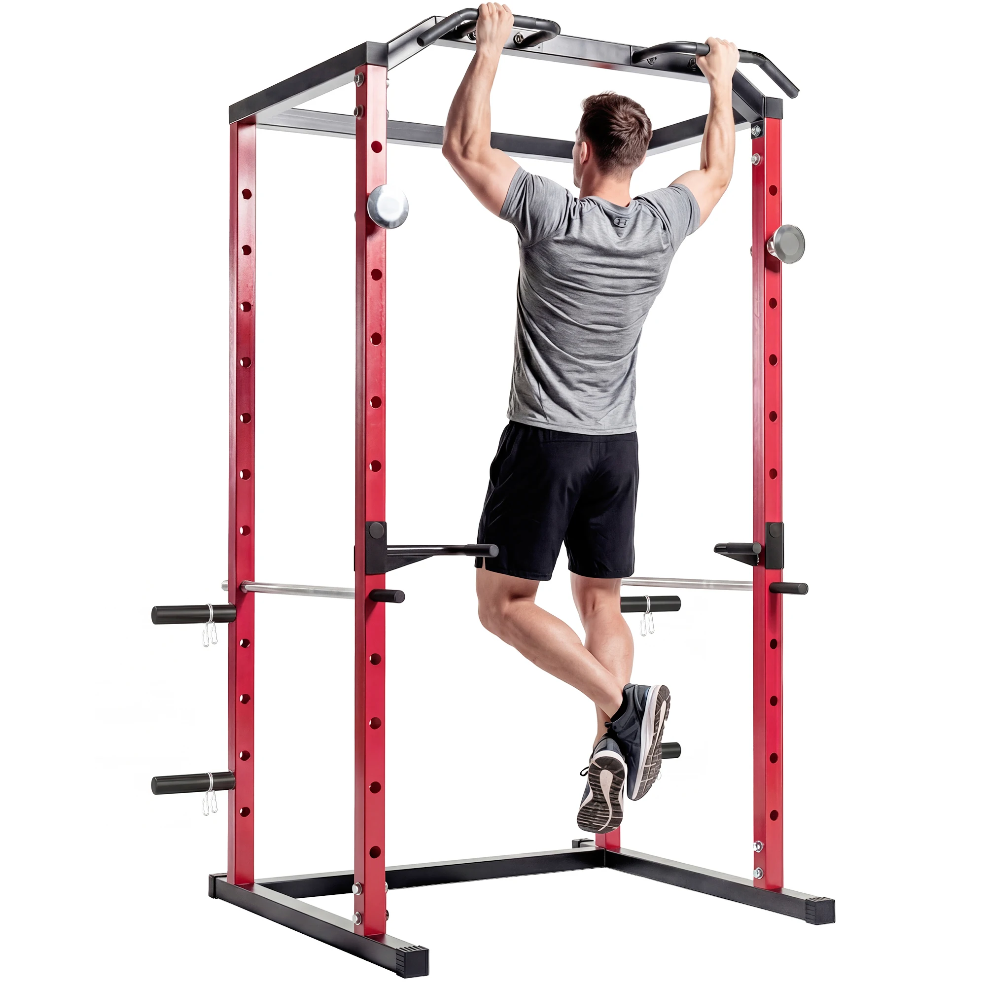 SPORTNOW Jaula de Potencia Rack para Sentadillas con Estación de Fondos
