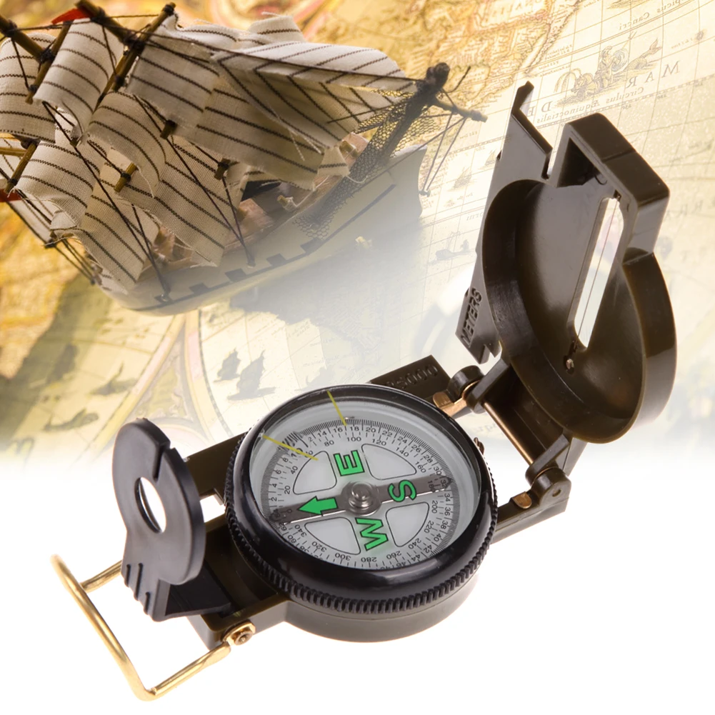 Portable Compass Military Outdoor Camping Folding Len Compass Army Green Hiking Survival Trip Precise Navigation Expedition Tool