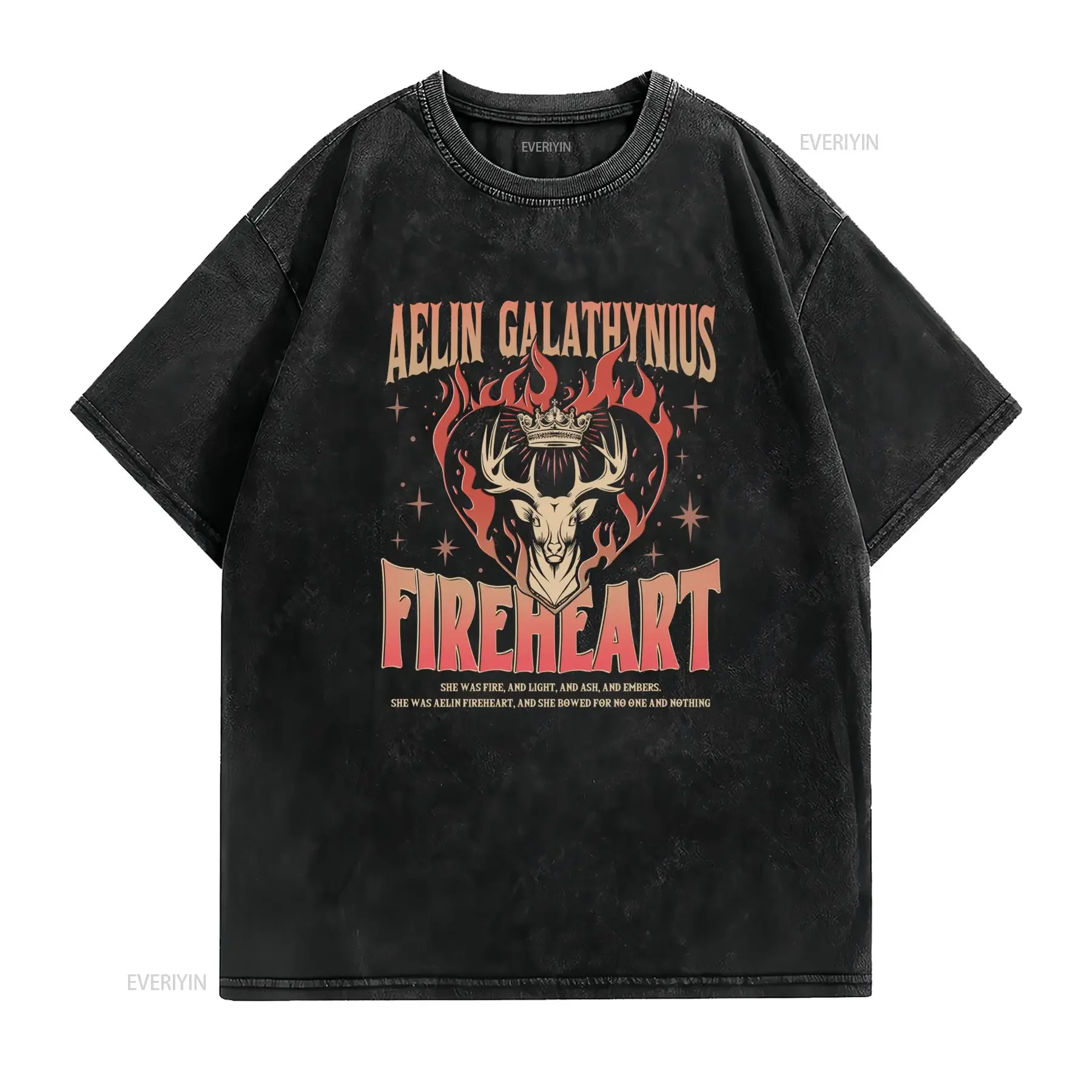 Vintage Retro Fireheart Aelin Galathynius Stag Crown Print Casual T Shirt vintage Washed Stylish homme graphic Comfortable