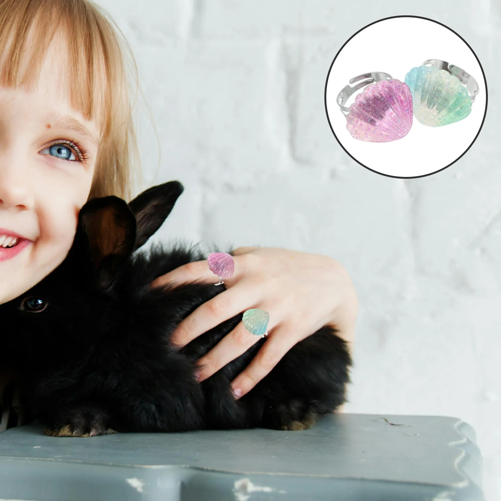 2 قطعة خاتم صدف للفتيات الصغيرات مجوهرات لطيف اكسسوارات حفلات الشاطئ المحيط تحت عنوان زينة عيد الميلاد خواتم الاطفال #1