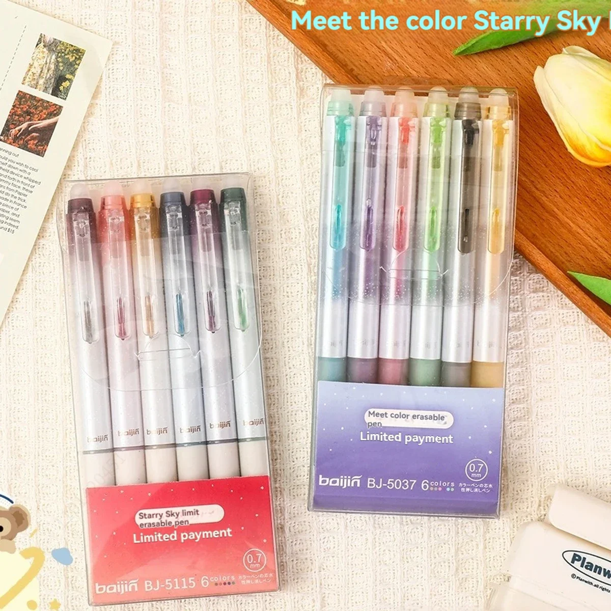 6/12Pcs 0.7mm Fine Tip Glitter Erasable Gel Pens, Sparkly Color Gel Marker for Scrapbooking, DIY Art Craft Student Stationery