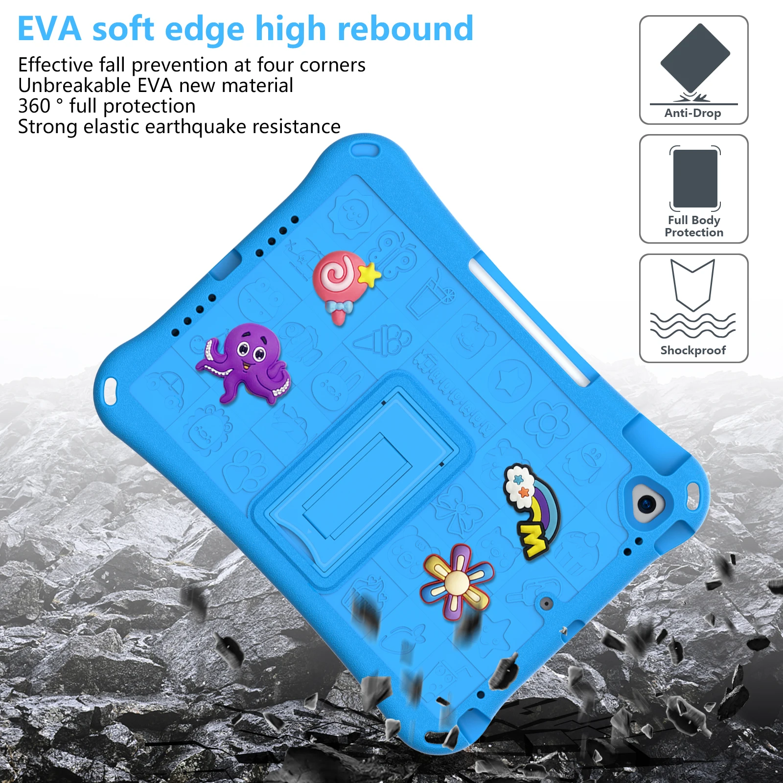 Capa infantil de eva para ipad 10.2 9th 8th 7th pro 10.5 air 3 10.5 polegadas com padrão fofo de desenho animado decoração capa com alça de ombro