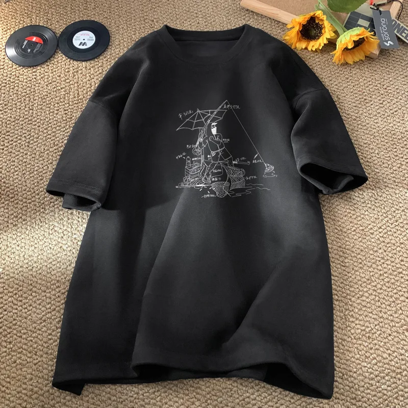 Funny Graphic Harajuku T Shirt Suede Short Sleeve Tee Round Neck Tops Oversized Men Women T-shirts Streetwear Couple Clothing