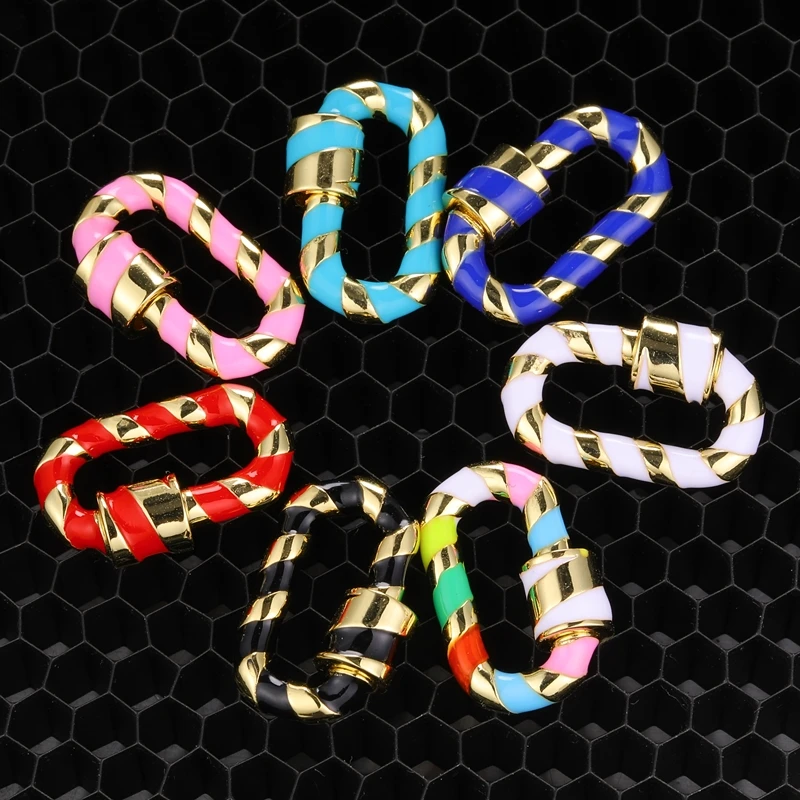 Juya Handmade Decorative Enamel Pendant 18K Gold Plated Spiral Bolt Lock Fasteners Carabiner Clasps For DIY Punk Jewelry Making
