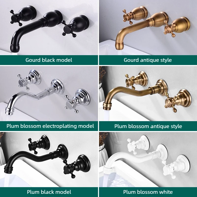 All-copper split-type three-hole concealed wall-mounted cold and hot water faucet