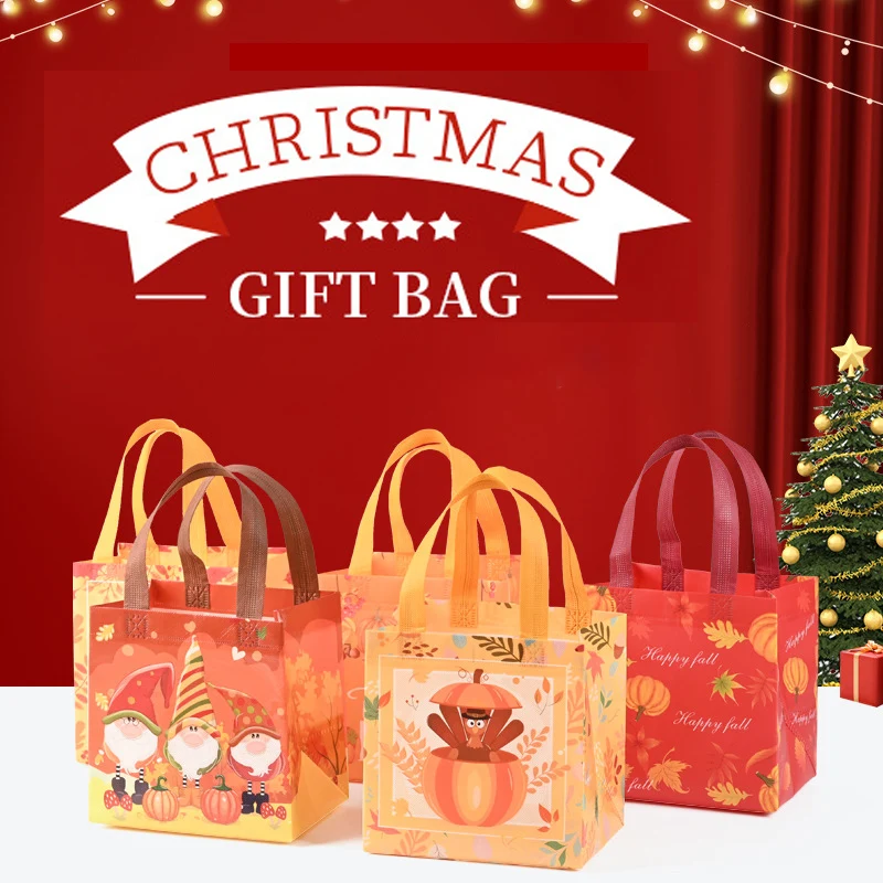 Christmas Decoration Carrier Bag Foldable New Year Cartoon  Deciduous Nonwoven Shopping Bag Santa Claus Candy chocolate bags