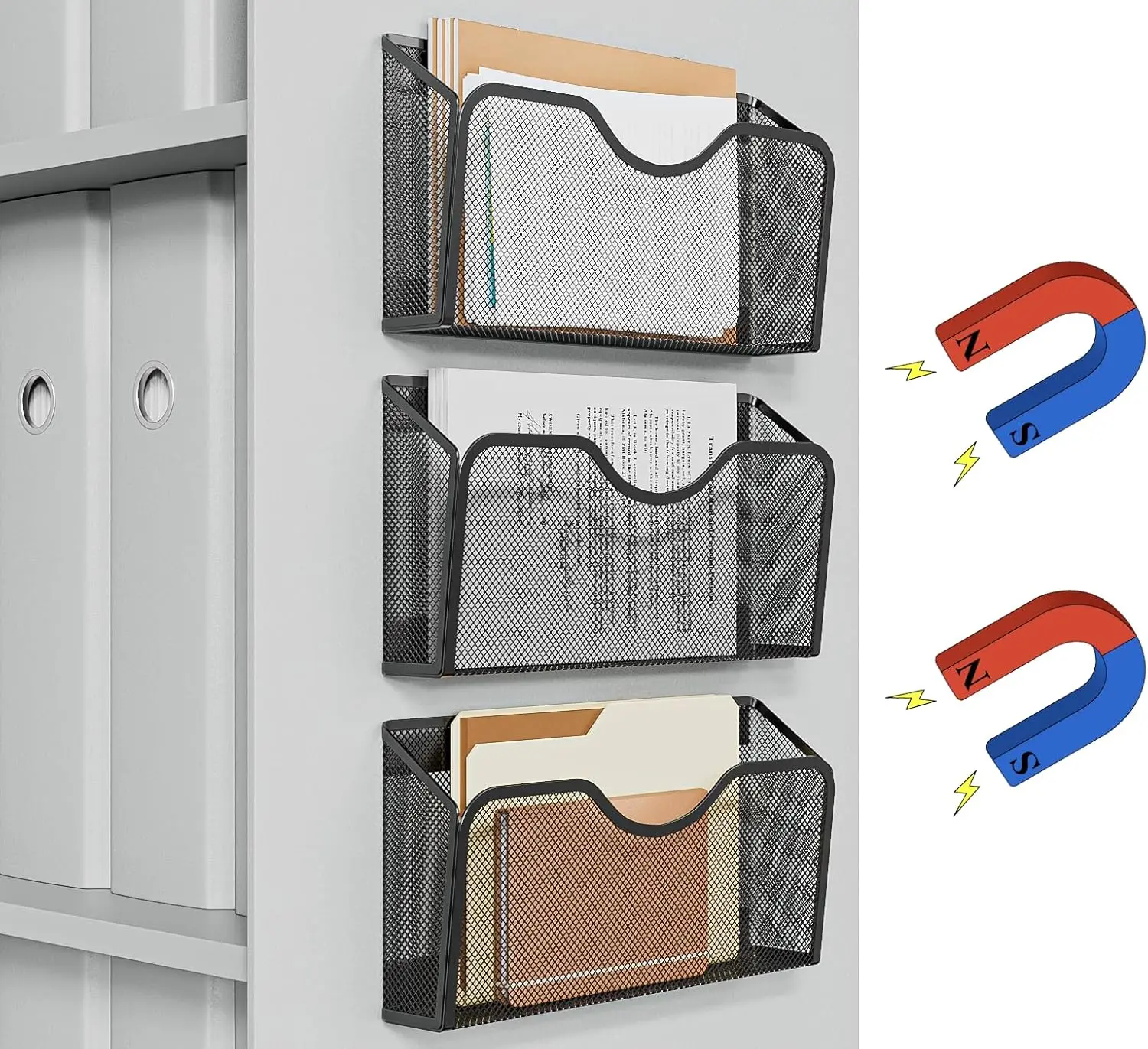 

Magnetic File Holder 3PCS - Strong Magnets, No Drilling, Organize Office & Home Documents