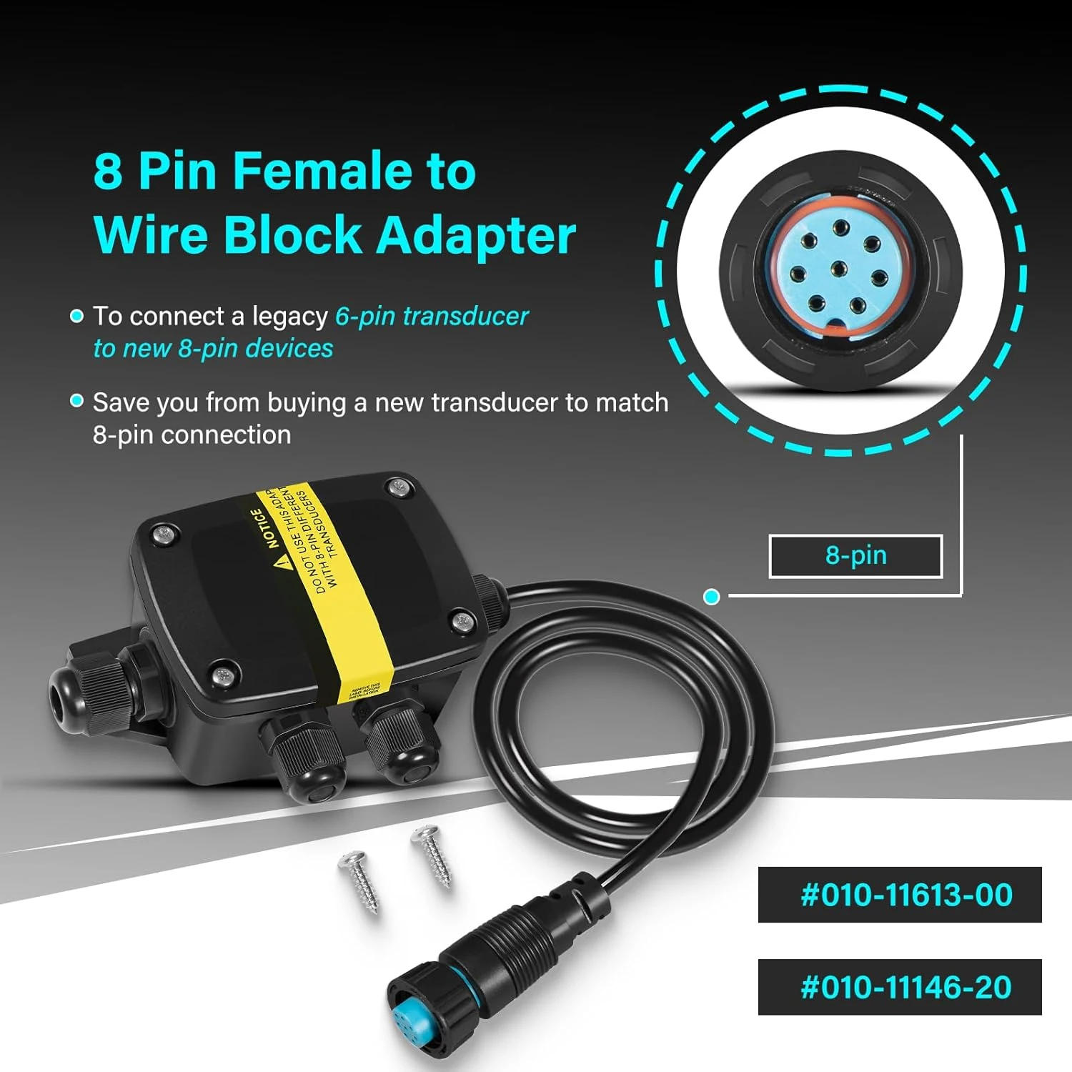010-11613-00 8 Pin Female to Wire Block Adapter for Garmin echoMap 50s & 70s, GPSMAP 527xs/557xs/721xs/751xs/820xs/1020xs