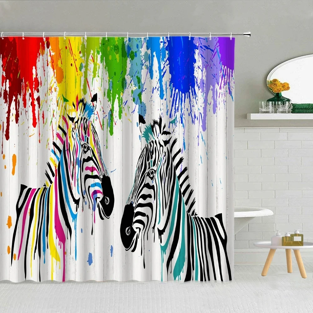 

Watercolor Zebra bathroom Shower curtain Color Animal Zebra Bathroom shower curtain Bathtub Home Waterproof Decor