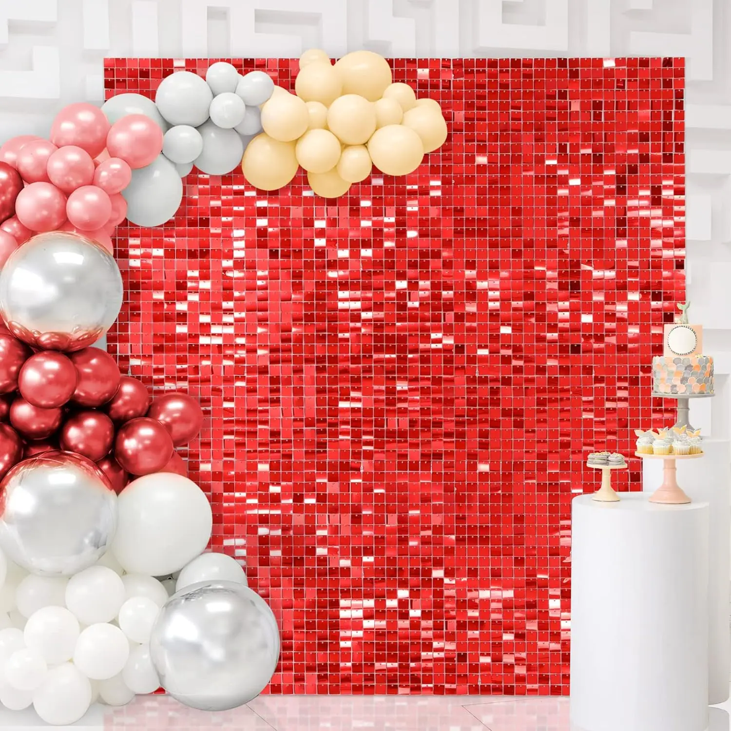 Shimmer Wall Backdrop Red Square Sequin Wall Panel Backdrop 36 Pcs for Birthday Party Wedding Decorations